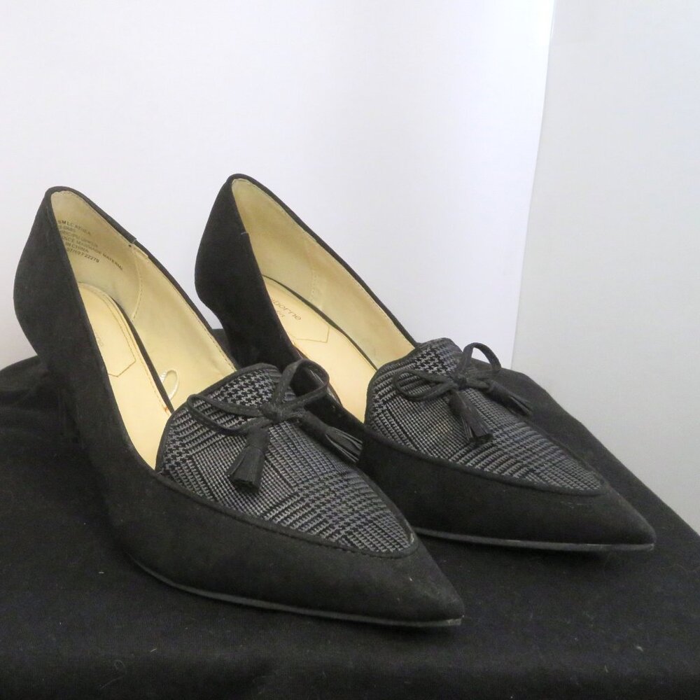 Liz Claiborne Athea Pump Heels Women's Black plaid size 8.5M Dark Academia Bow